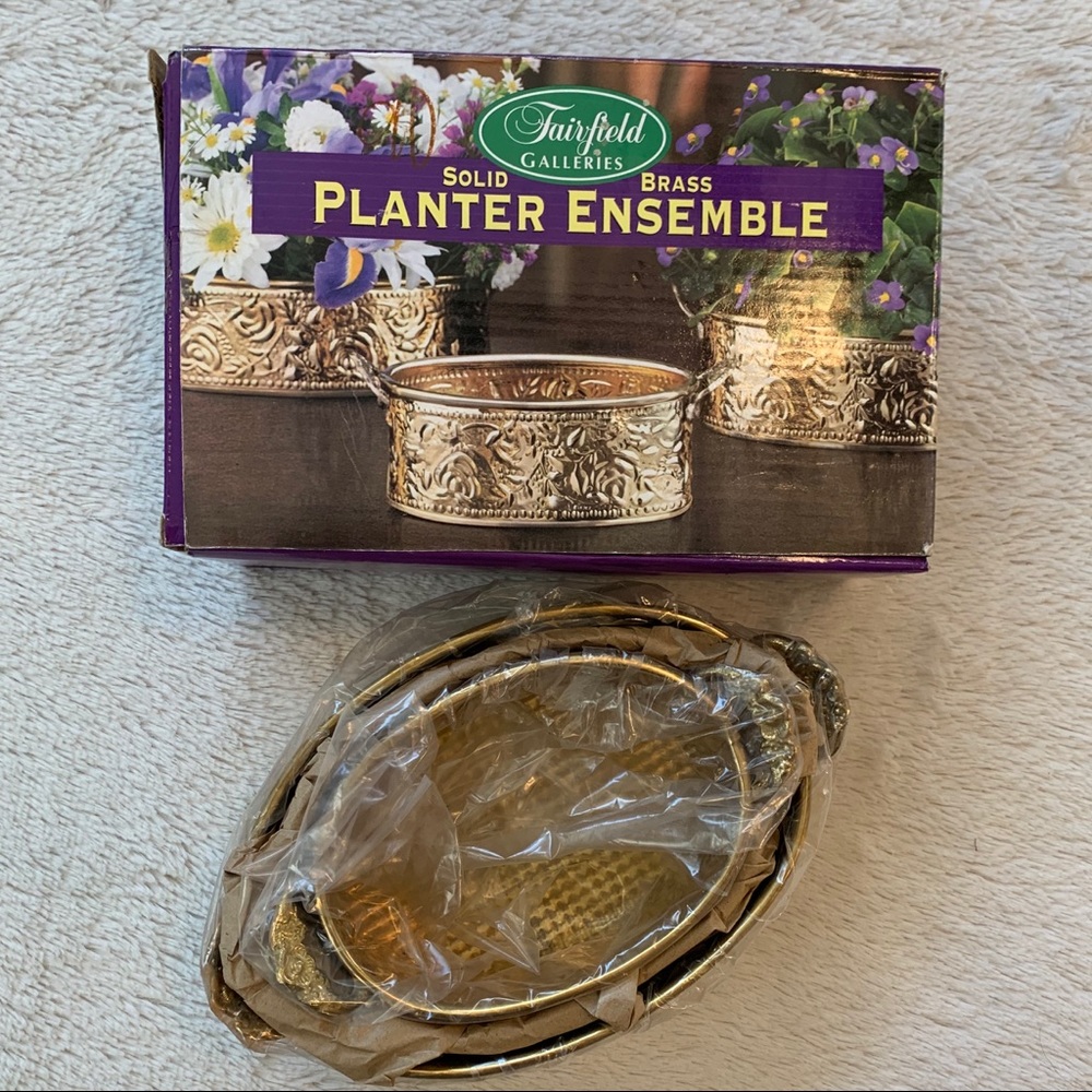 Solid Brass Planter Ensemble 3 Piece NEW